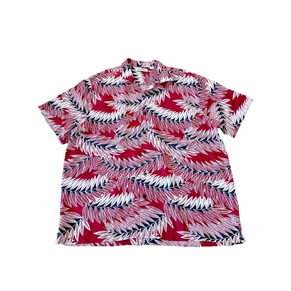 Caribbean Mens XXL Shirt Red White And Blue Feather Print Hawaiian Cruise Beach